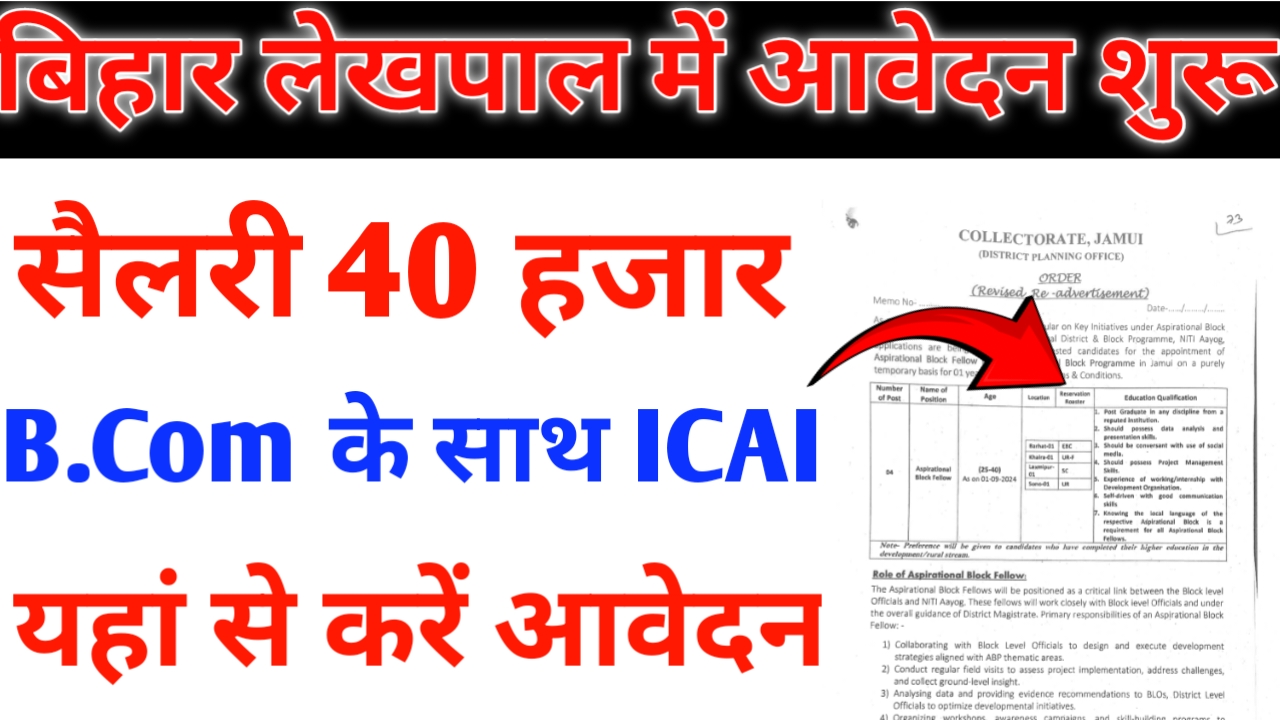 Bihar Lekhapal Vacancy 2024: लेख पाल में आवेदन शुरू हुआ वेतन मिलेगा 40 हजार यहां से करें आवेदन