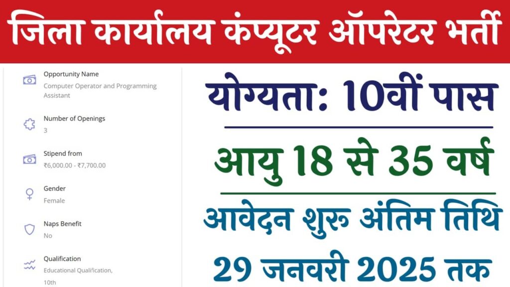 District Officer Computer Operator Vacancy: दसवीं पास महिलाओं के लिए कंप्यूटर ऑपरेटर के लिए भर्ती शुरू यहां से देख सभी जानकारी। 